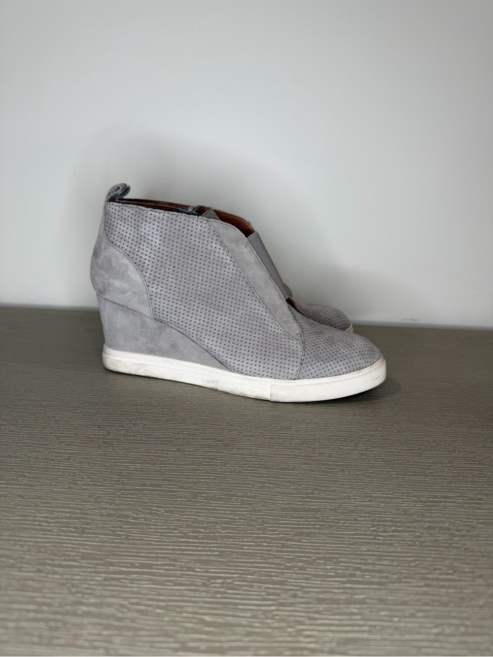 Paolo Light Grey Perforated Suede Wedge Sneaker Bootie